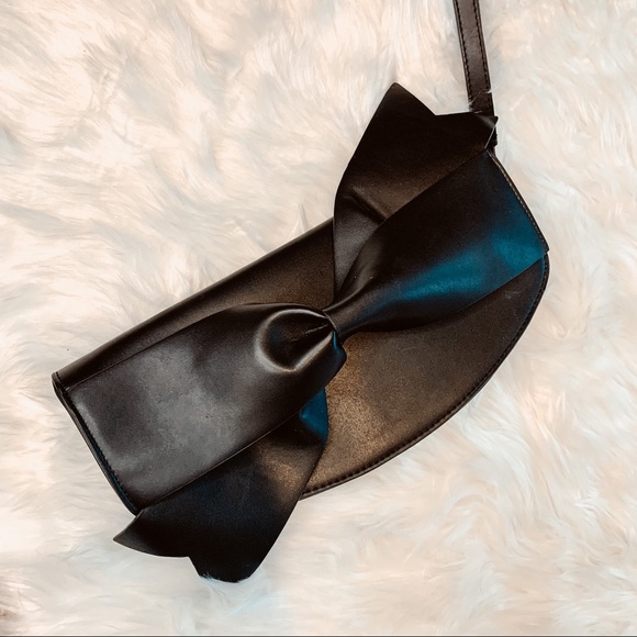 a new day Handbags - A New Day Black Faux Leather Bow Zippered Clutch Purse